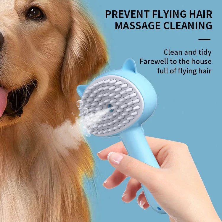 Multifunctional pet grooming brush with steam technology in yellow, blue, and pink