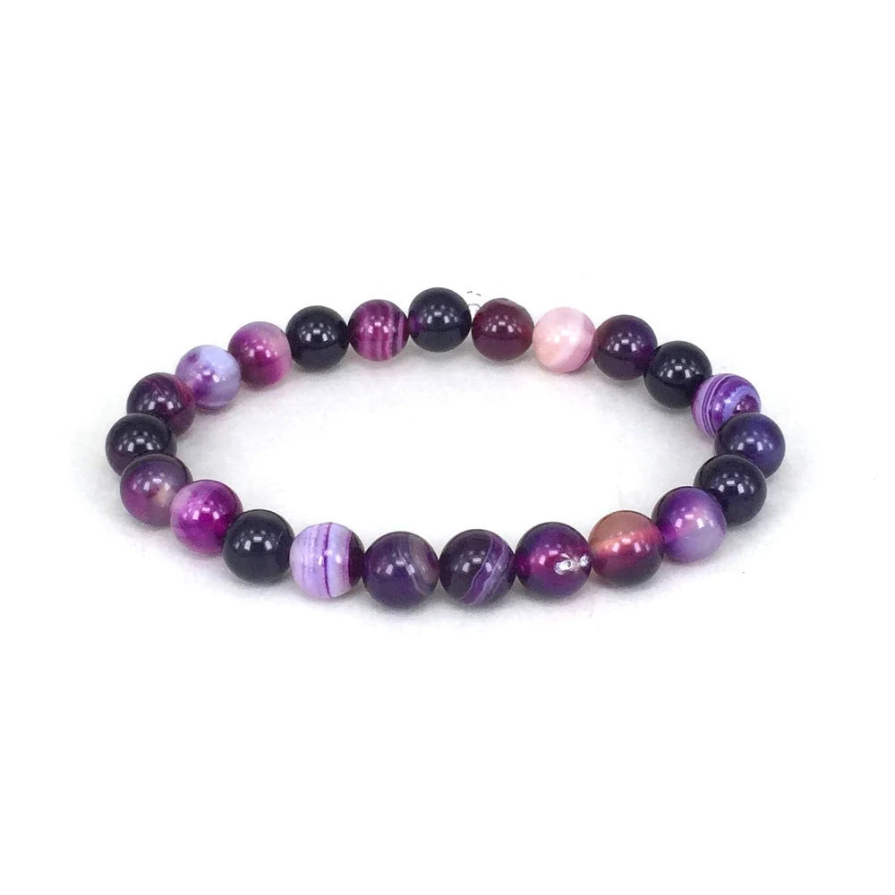 Violet agate ethnic style bracelet with round beads