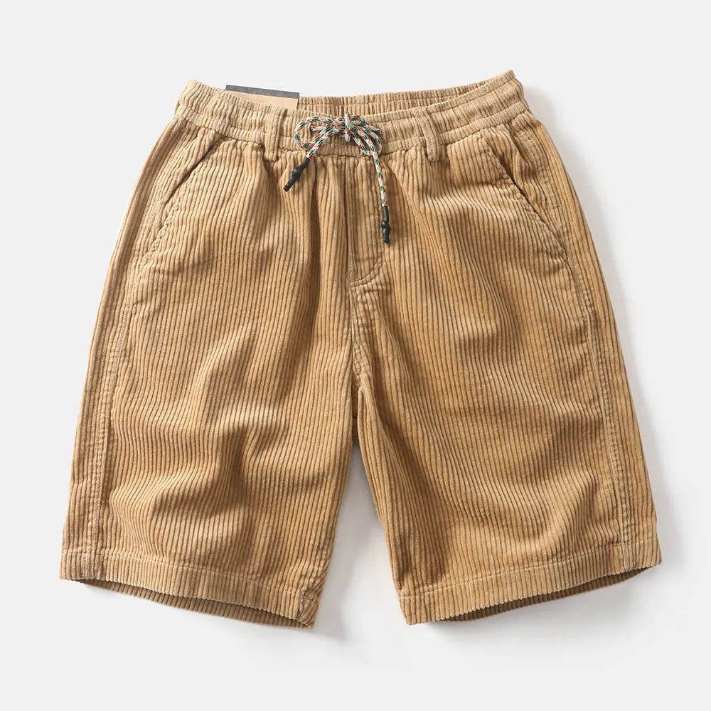 Men's khaki cargo shorts with straight leg cut and retro American street style