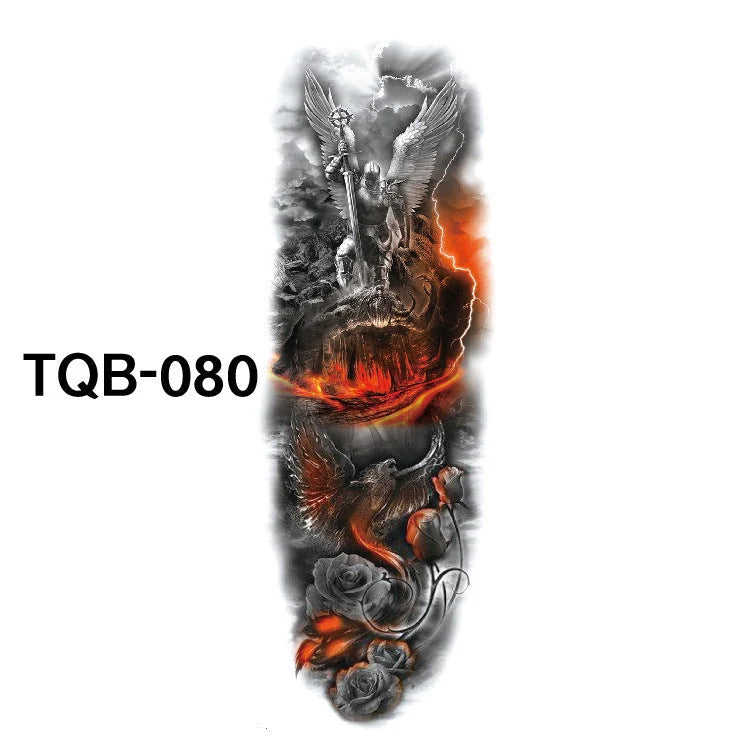 Waterproof full arm tattoo sticker with vibrant designs for temporary body art