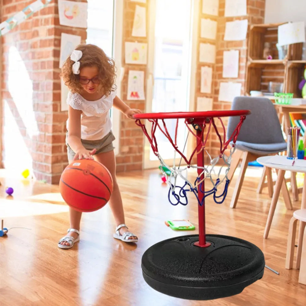 Floating plastic water basketball hoop with 23x17.5cm backboard and 61cm pole in a swimming pool