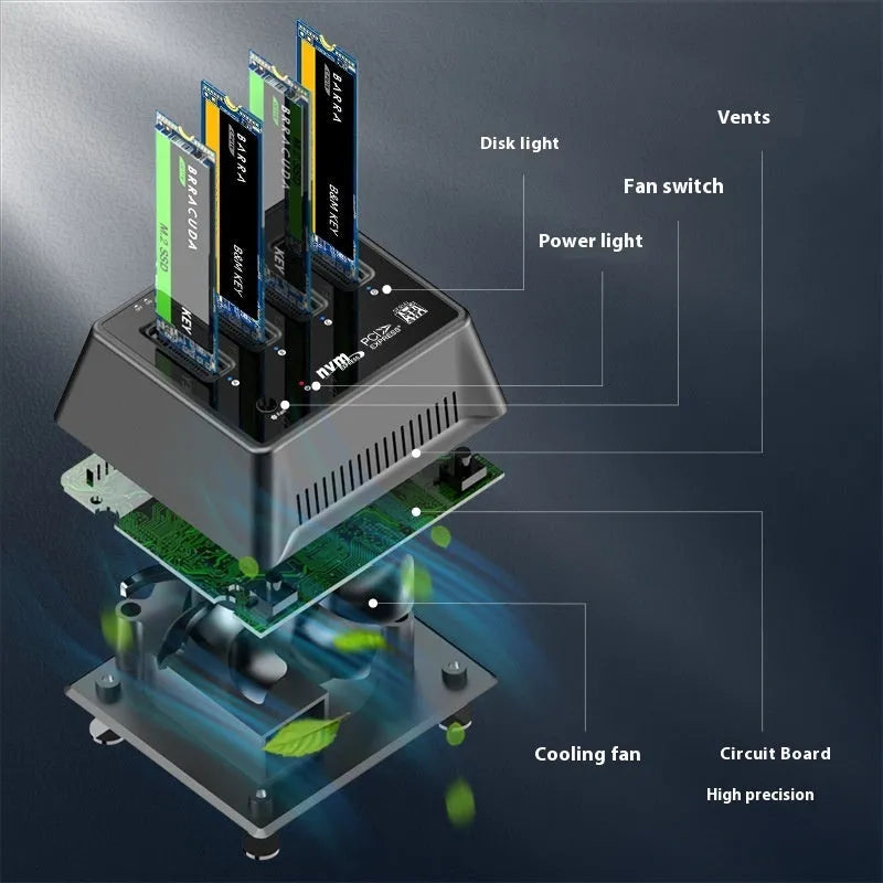 Aluminum alloy M2 SSD mounting base with dimensions 90mm by 78mm by 34mm