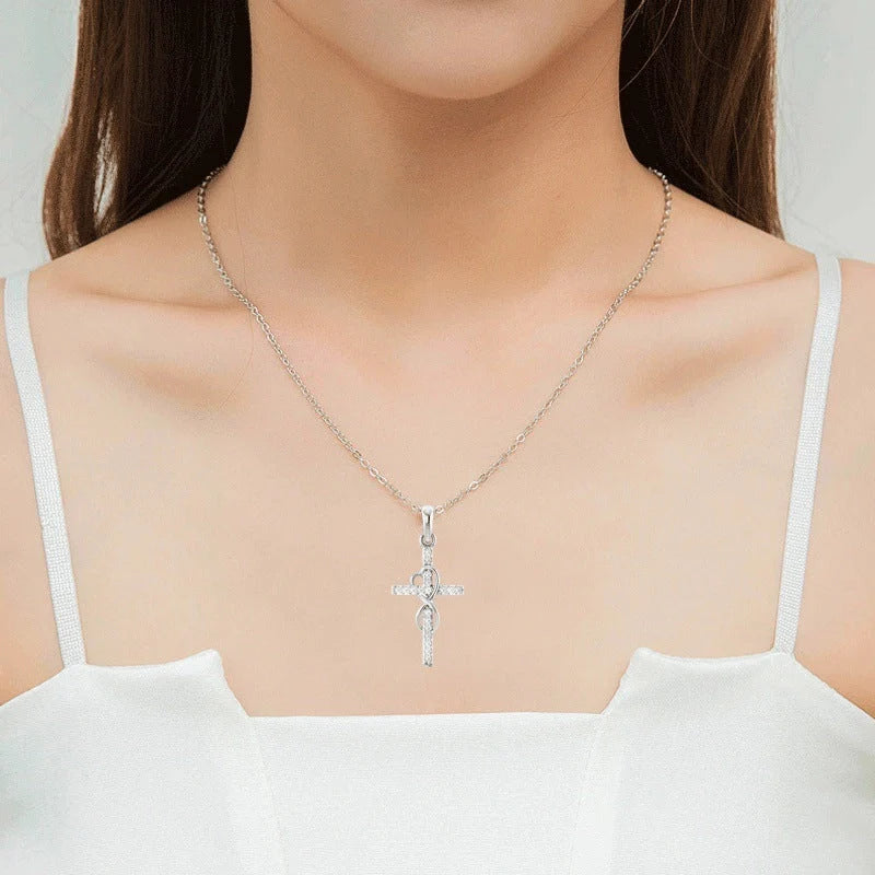 Alloy diamond eight-character cross necklace in gold, silver, and rose gold with adjustable length
