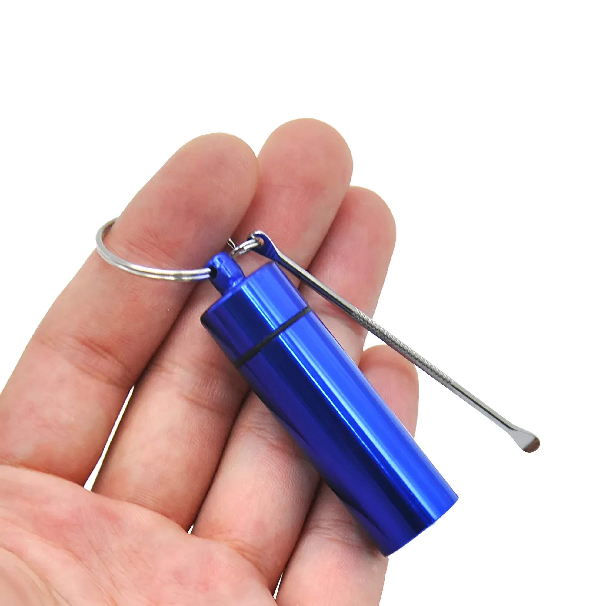 Aluminium portable medicine storage bottle with spoon and keychain in five colour options