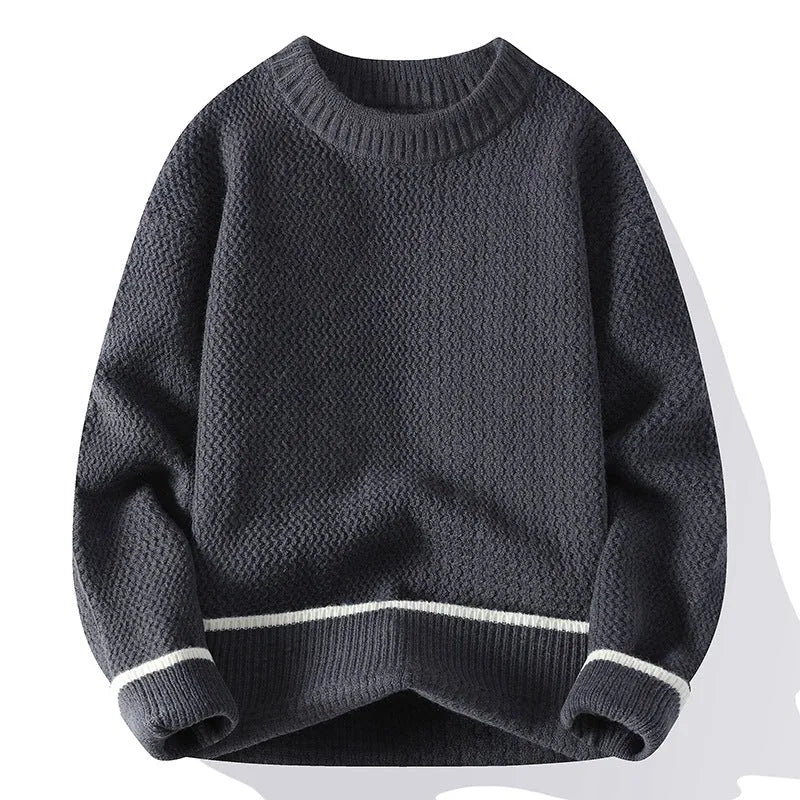 Men's loose fit chemical fibre blend sweater in grey colour with round neck and long sleeves