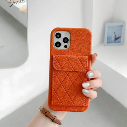 Tide brand black imitation leather iPhone case with card holder slot, fits models 7 to 12 Pro Max, slim back cover design