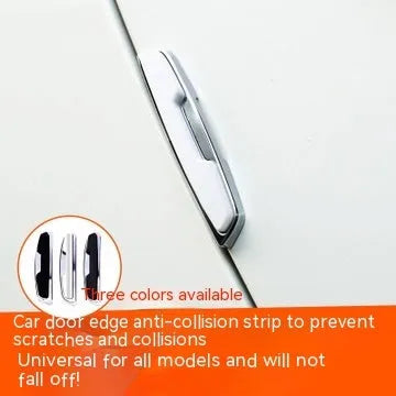 Black plastic silicone car door bumper protection strips, four-piece set showing dimensions.