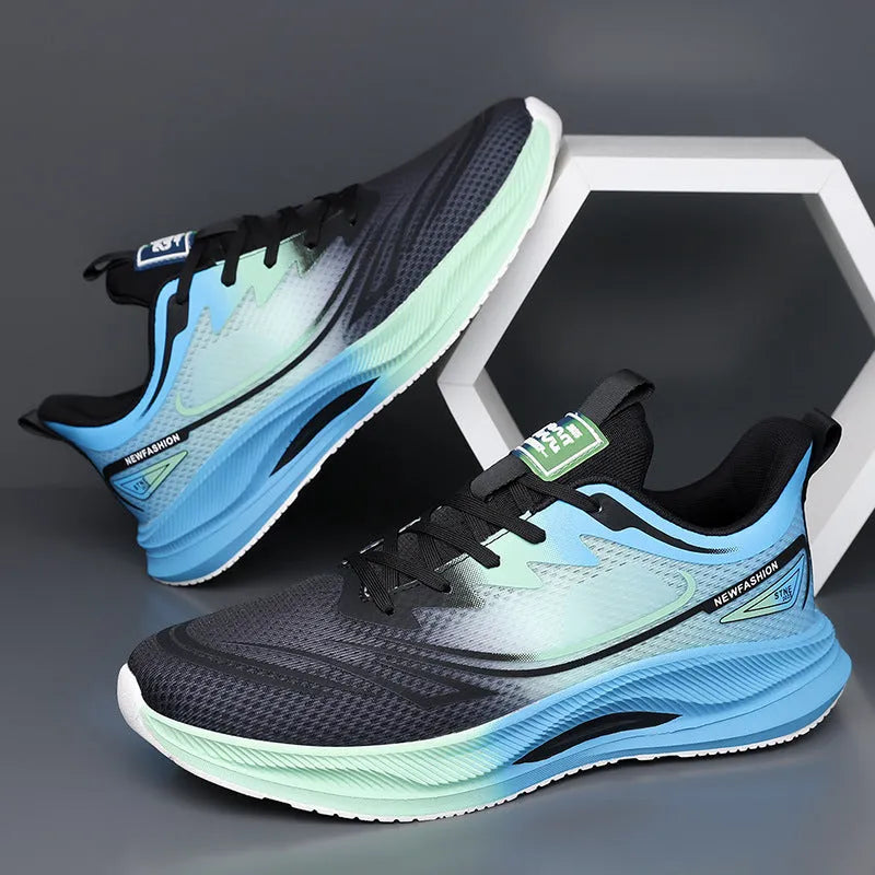 Men's black low-top casual trainers with a woven mesh upper and white rubber sole.