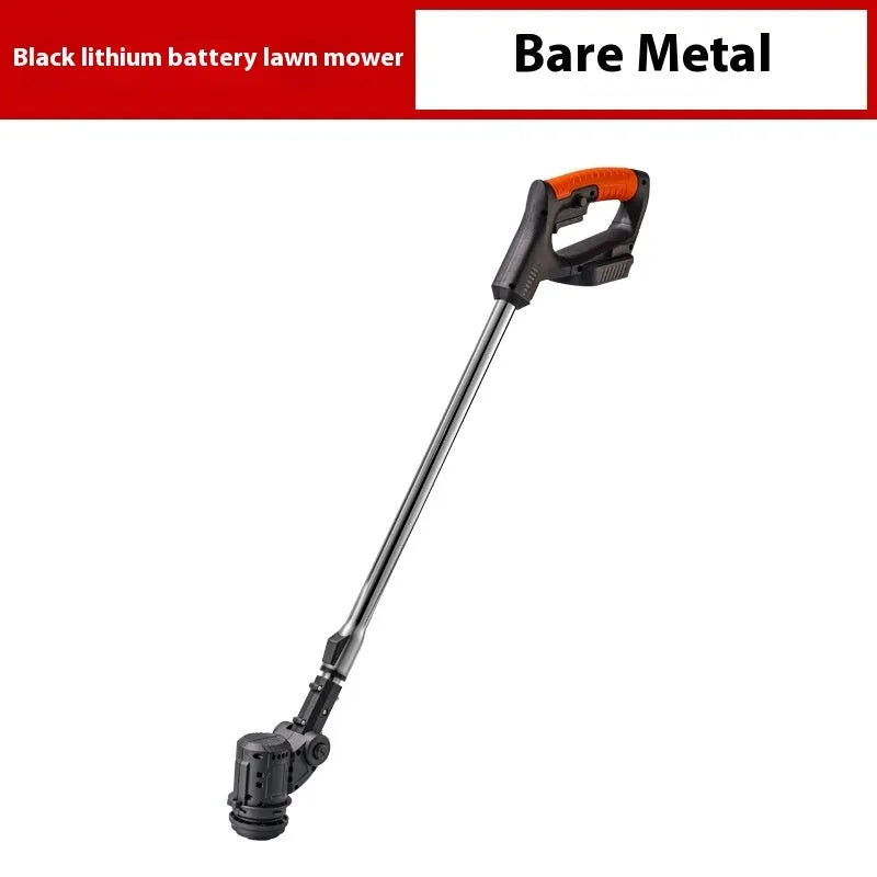 Portable household weeding machine in bare metal finish for garden pruning and vegetation control.