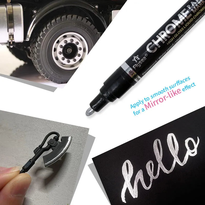 Chrome plated mirror pen with 3.0mm nib for reflective writing on glass, metal, and wood surfaces