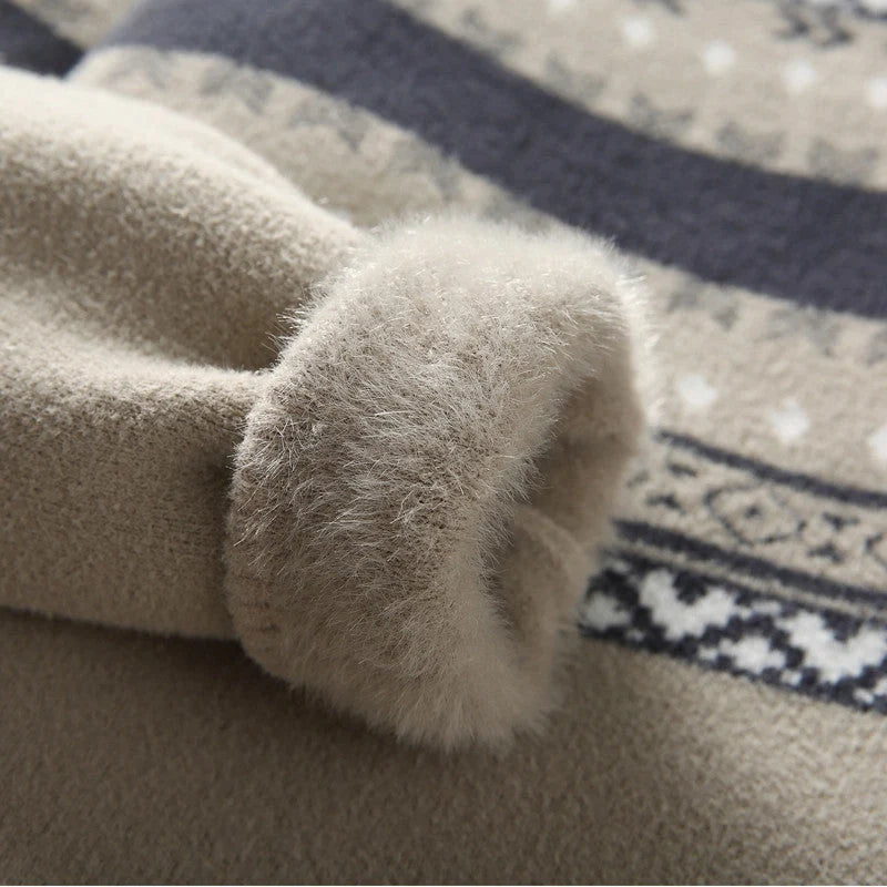 Men's mock neck velvet sweater in rabbit fur for winter warmth