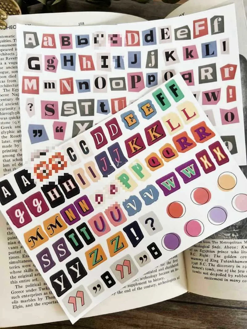 English letters and numbers decoration stickers in cute style with printed design