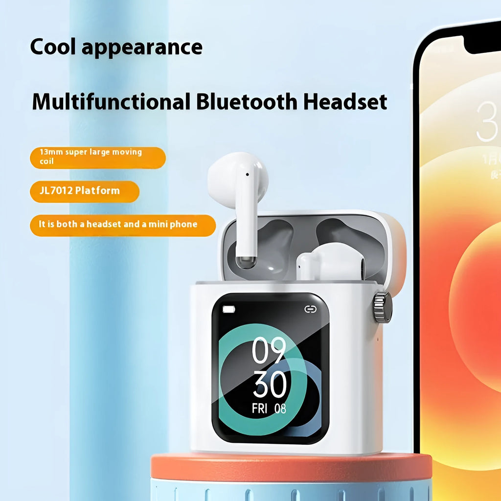 Bluetooth large screen TWS wireless earphones with digital display, ABS in-ear design, noise reduction, e-sports low latency mode