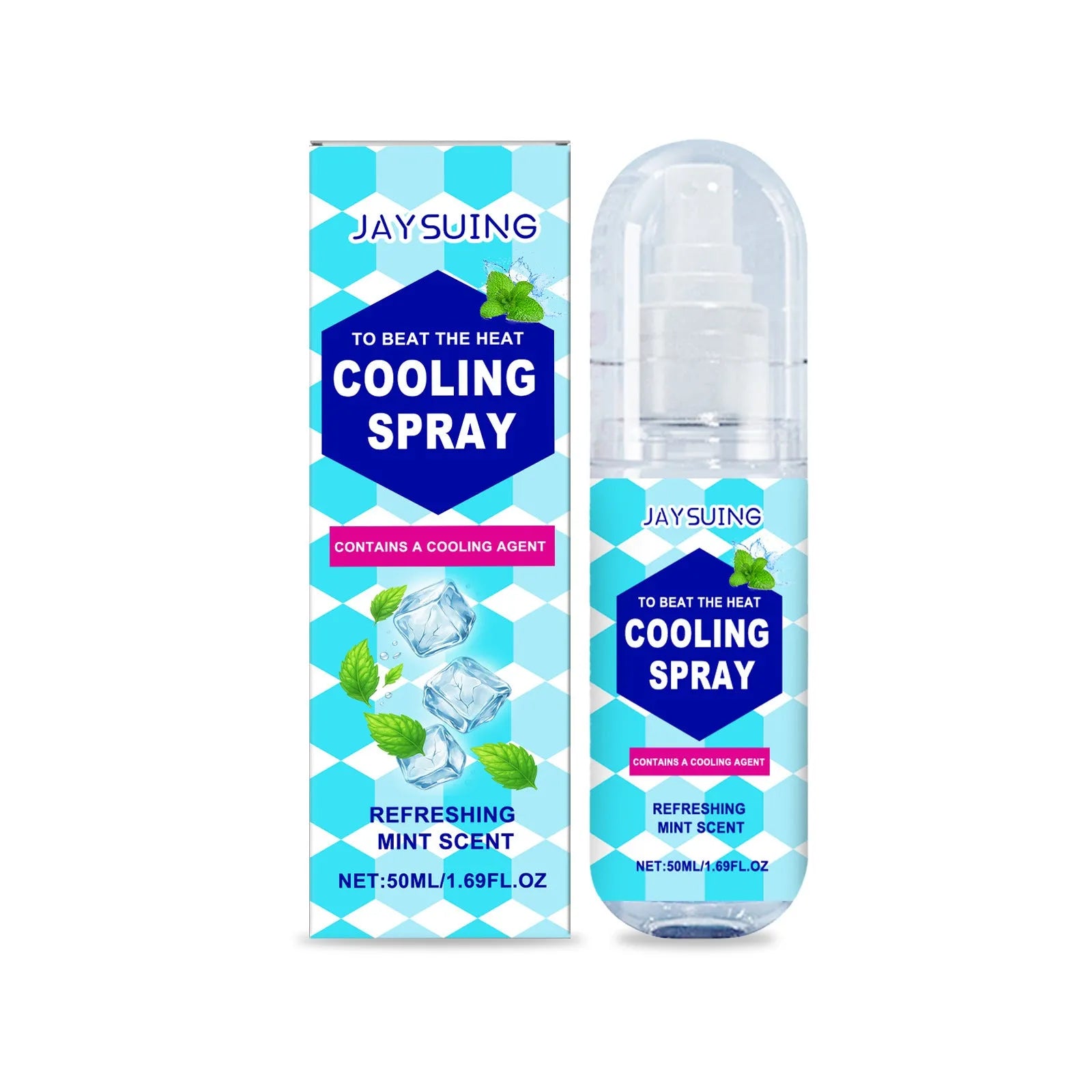 50ml portable cooling spray bottle for summer outdoor use with mint extract.