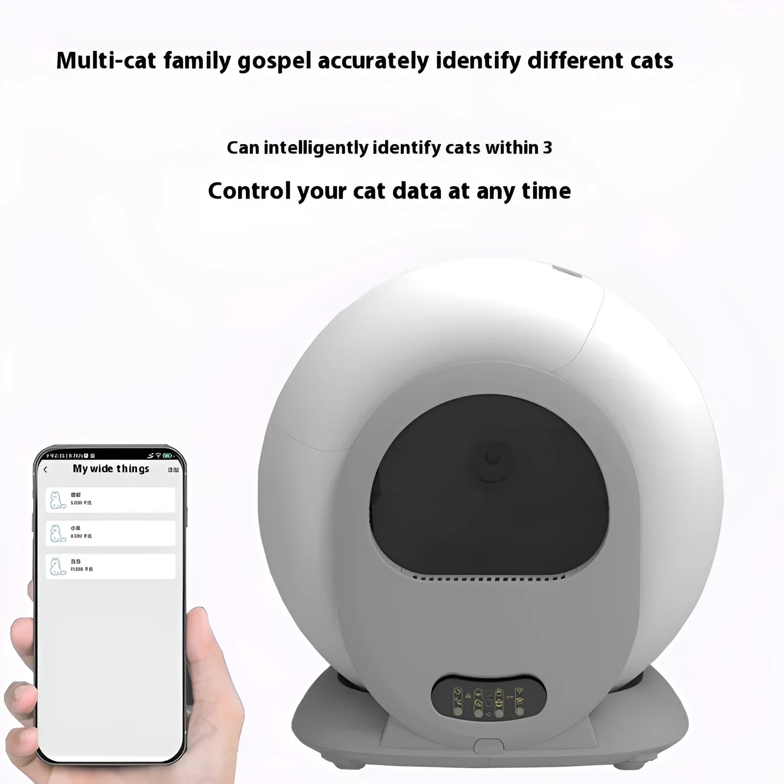 White automatic smart litter box with 9L dustbin and self-cleaning mechanism for cats