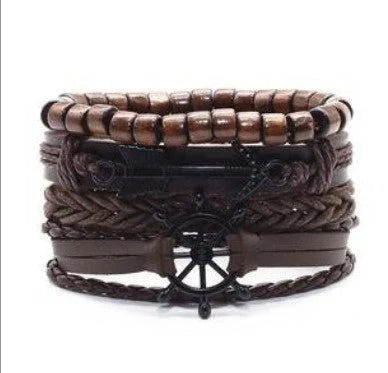 Men's genuine leather vintage braided bracelet with adjustable sliding knot