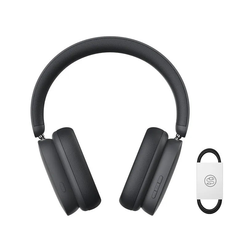 Active noise reduction Bluetooth 5.2 headset in beige with head-mounted design and microphone