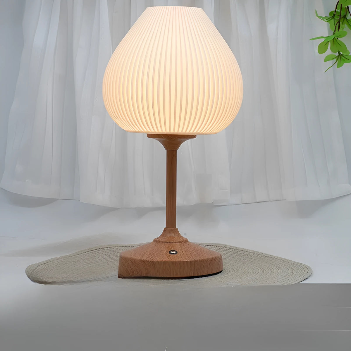 American retro charging lamp with straight rod wood colour finish and USB cable