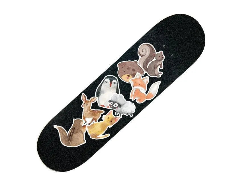 36 piece retro beach sticker set showing large surf and travel themed designs on PVC with matte finish