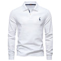 Cotton blend long sleeve solid colour casual polo shirt in army green for autumn leisure wear