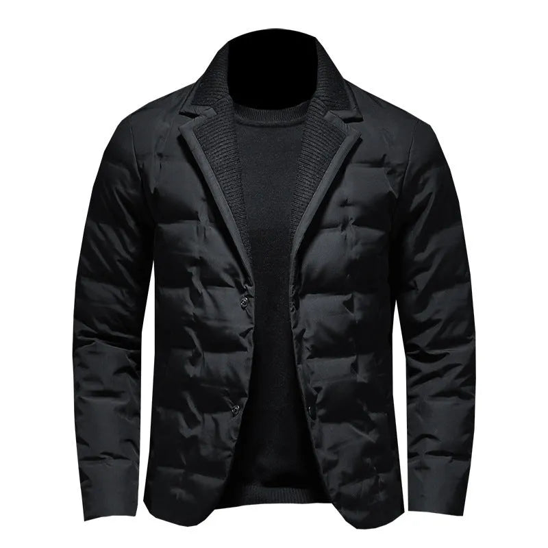 Men's black winter down jacket with white goose down filling, regular fit, 50cm length, polyester fibre shell