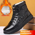 Genuine leather snow boots with fur lining and rubber soles in black or brown velvet