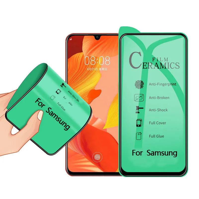 Samsung Galaxy phone with a tempered glass privacy screen protector applied.