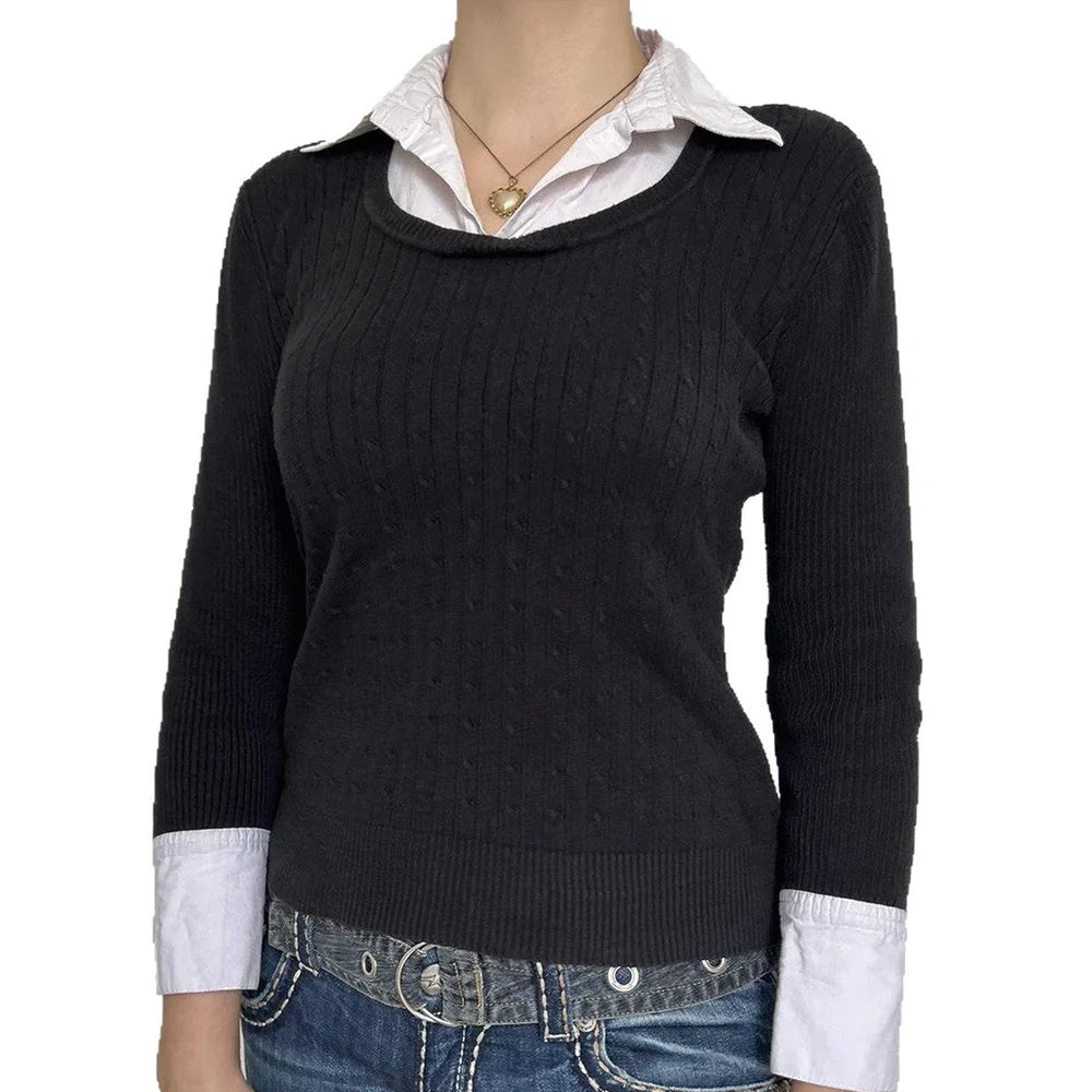 Black solid colour women's viscose pullover top showing front view with pullover styling