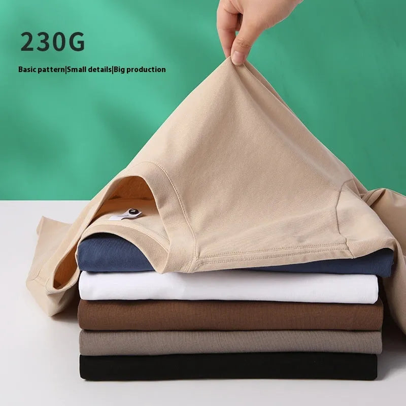 Heavy 230g cotton blend T-shirt with American drop shoulder design in round neck style