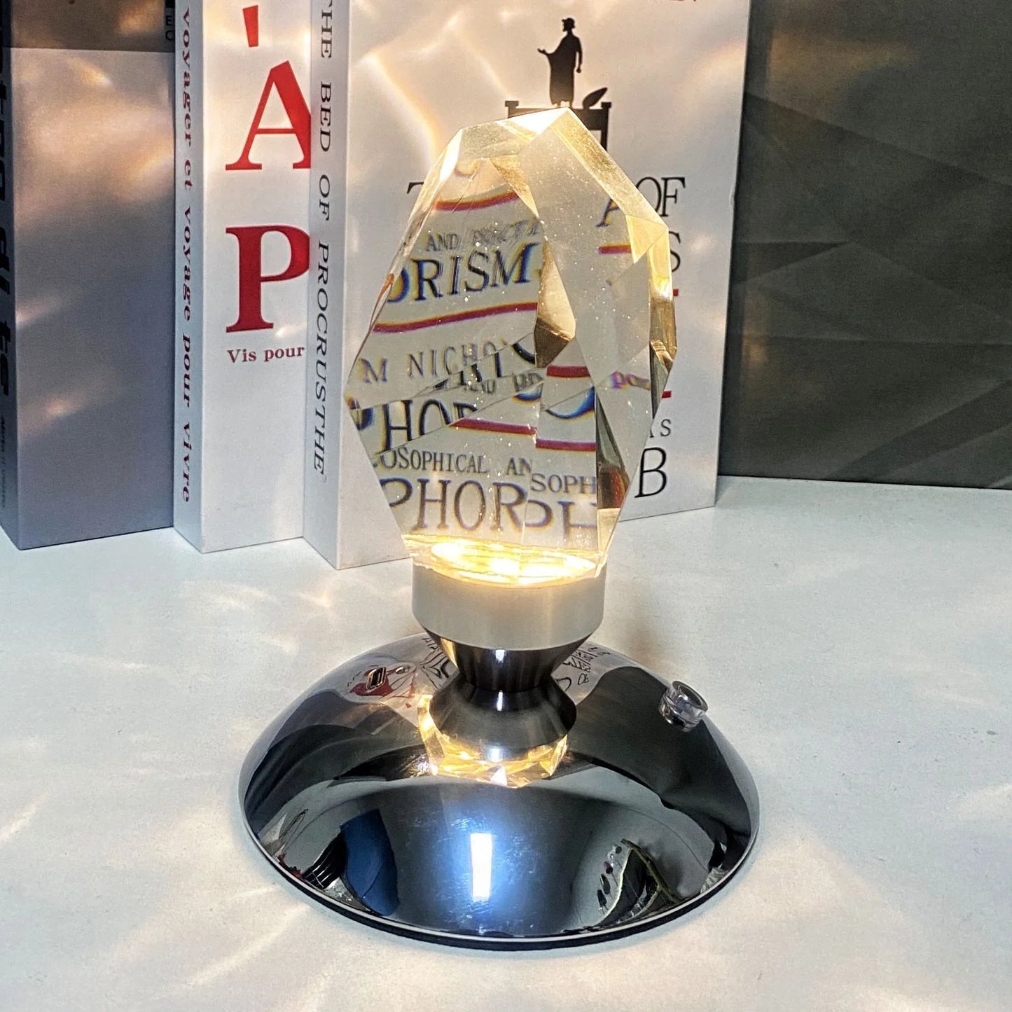 LED Crystal Night Light with Remote Control showcasing diamond-cut pattern projection