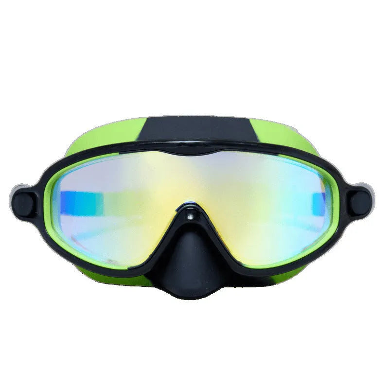Children's large frame waterproof anti-fog swimming goggles in blue yellow colour