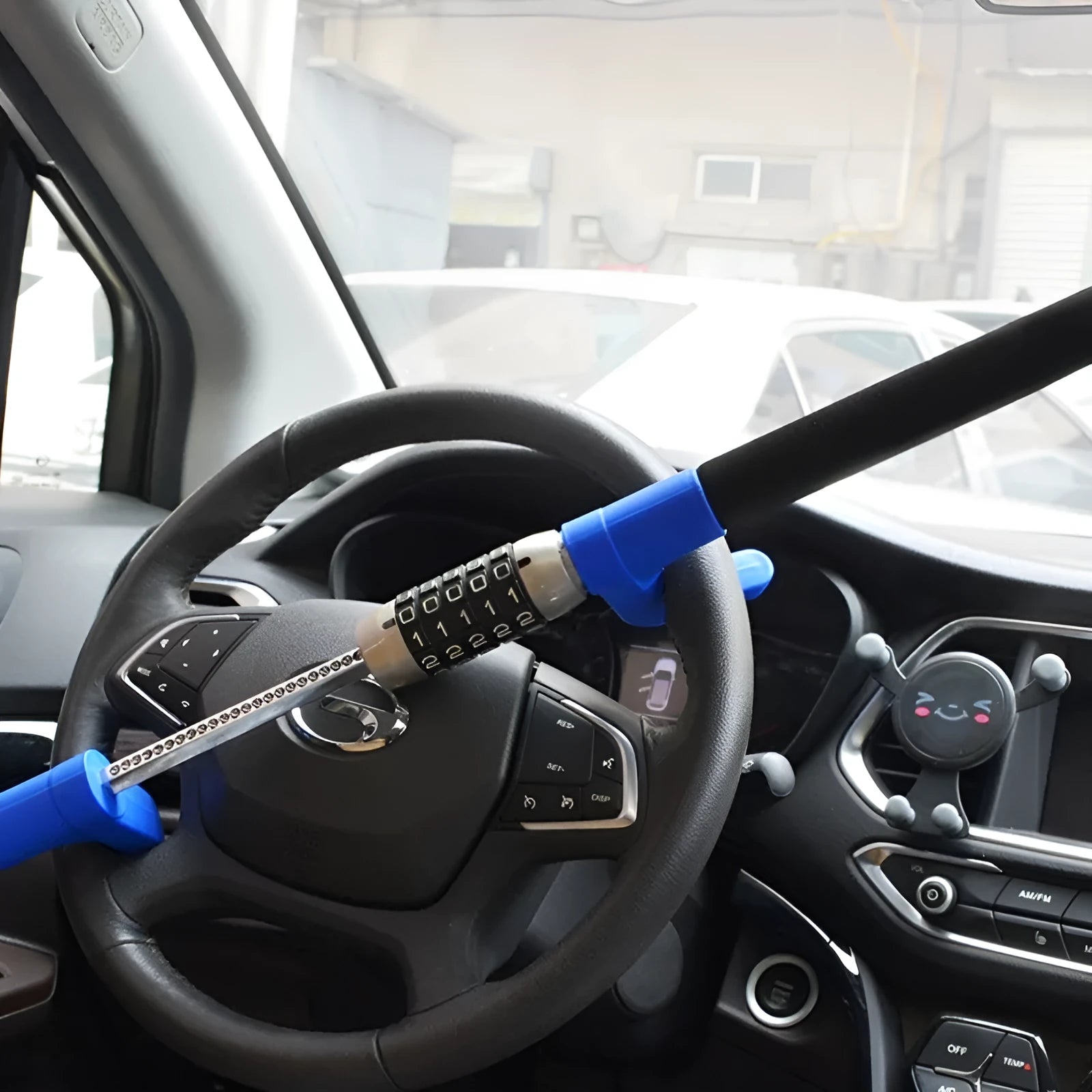Car steering wheel anti-theft U-lock with combination dial in black, blue or red colour options