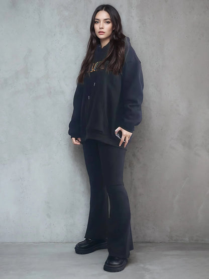 Printed cotton hoodie for men and women in black, khaki, and purple, sizes S-XXL