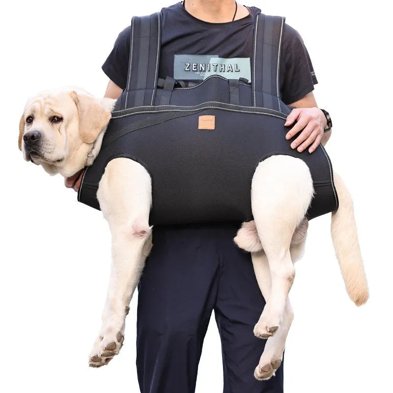 Black oxford cloth dog backpack for medium to large pets with soft construction
