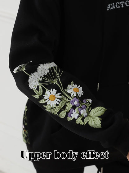 Women's solid colour floral long sleeved sweatshirt in black, blue, apricot