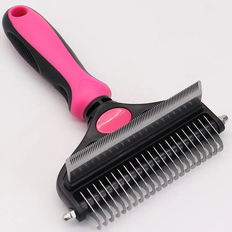 Pet hair unknotting comb two-in-one thin comb with stainless steel teeth, black handle, small size