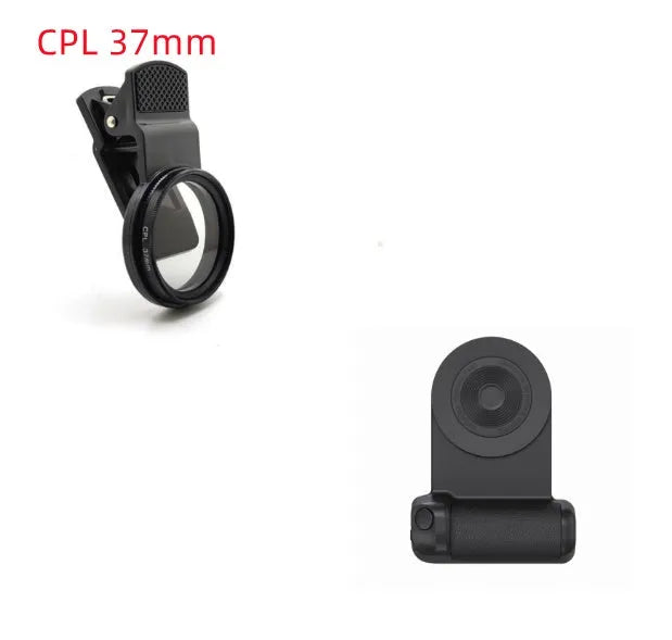 Black magnetic 3-in-1 phone camera grip and stand with ergonomic handle on a table