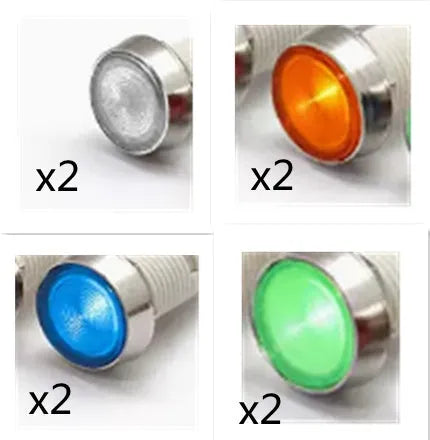 10mm stainless steel edge plastic indicator light with wire, available in white, yellow, red, green, blue colours