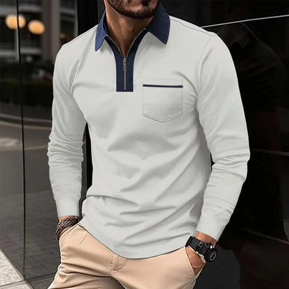 2024 Autumn Men's Long Sleeve Zipper Polo Shirts in various colors