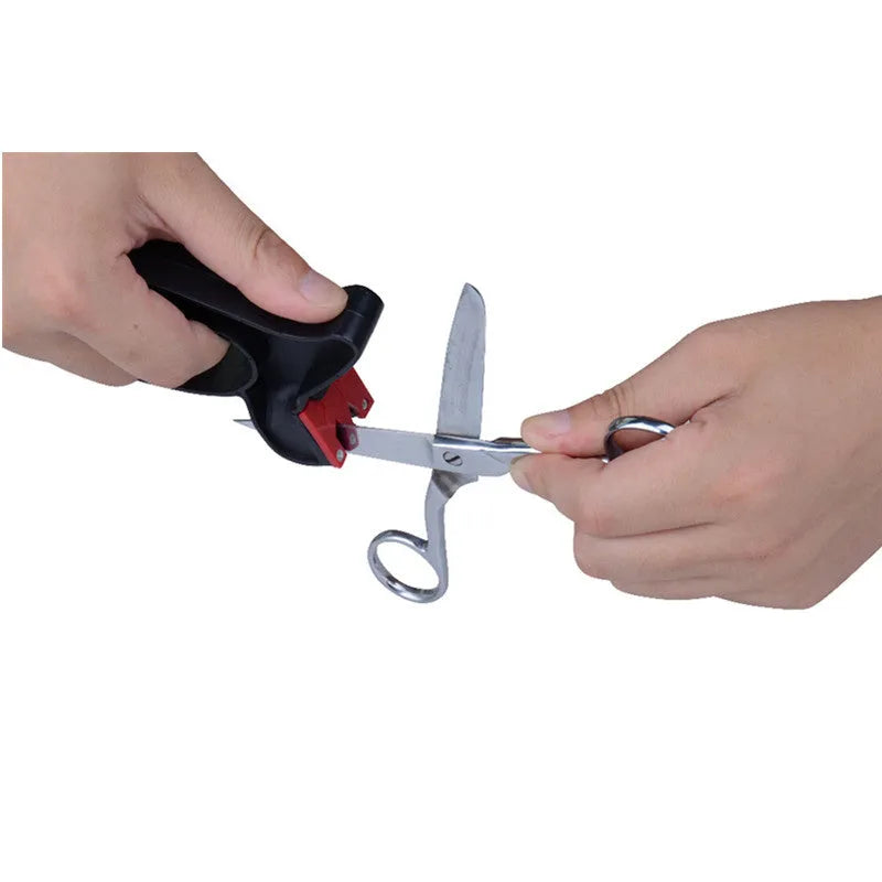 Black handheld knife and scissor sharpener with tungsten steel blade measuring 140mm