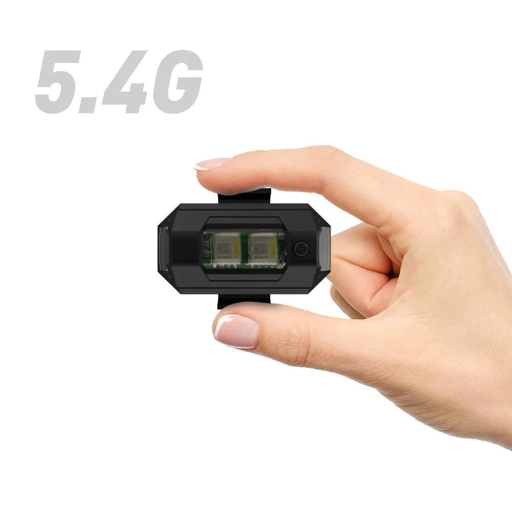 Drone strobe light accessory with 7 colour LED modes, Type-C cable, and mounting tape.