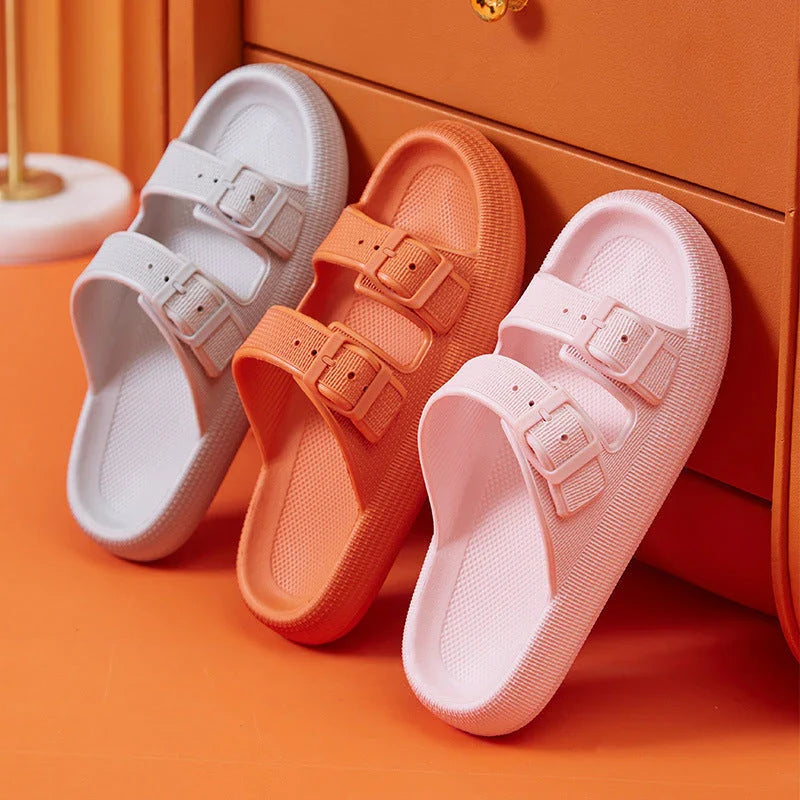 Women's summer platform slippers with soft EVA sole and buckle design