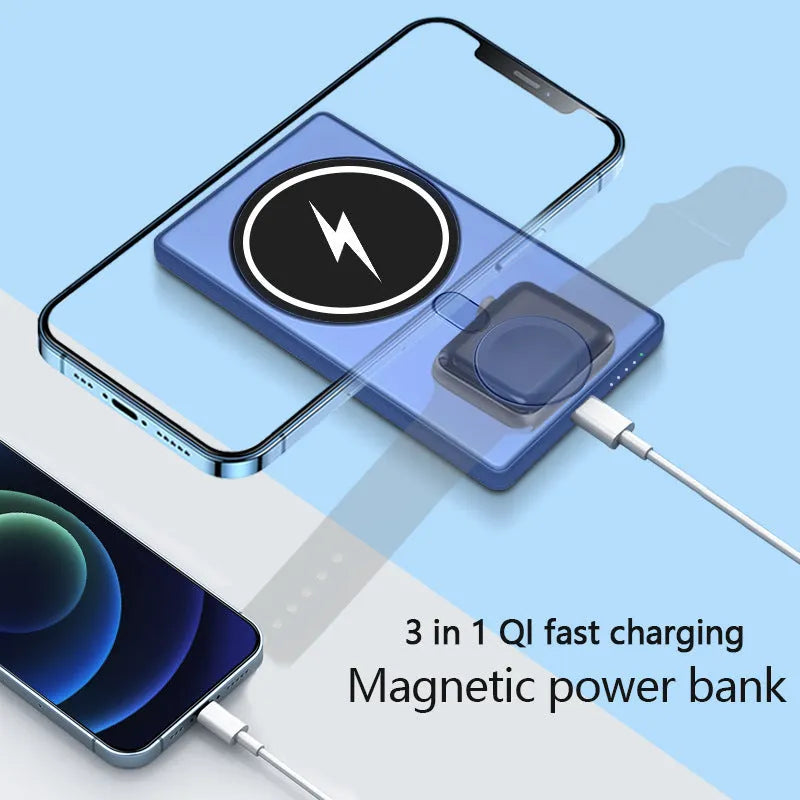 Black three-in-one magnetic wireless charging power bank showing ultra-thin 13mm design