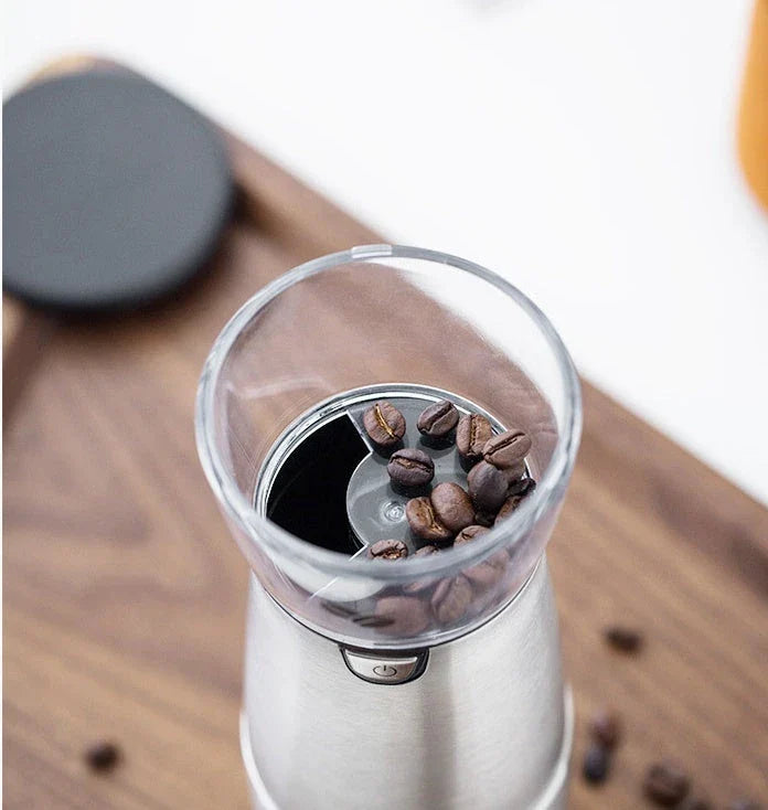 Premium Electric Coffee Grinder with Adjustable Settings, Stainless Steel Construction, and USB Charging