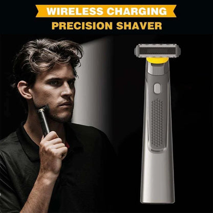 Wireless rechargeable precision shaver for men with stainless steel blades