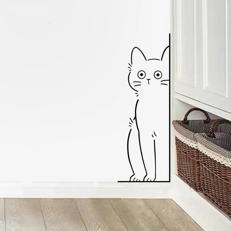 Shy kitty PVC wall sticker modern simplicity solid colour black or white 28/40/58cm