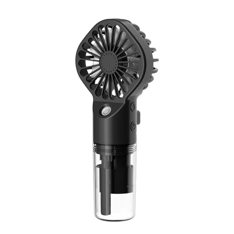 Powerful mini fan with mist humidification feature, delivering icy-cool, hydrating airflow for refreshing comfort