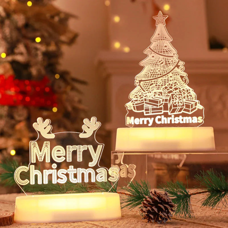 Elegant 3D Acrylic LED Christmas Lamp with intricate designs and warm, cozy lighting