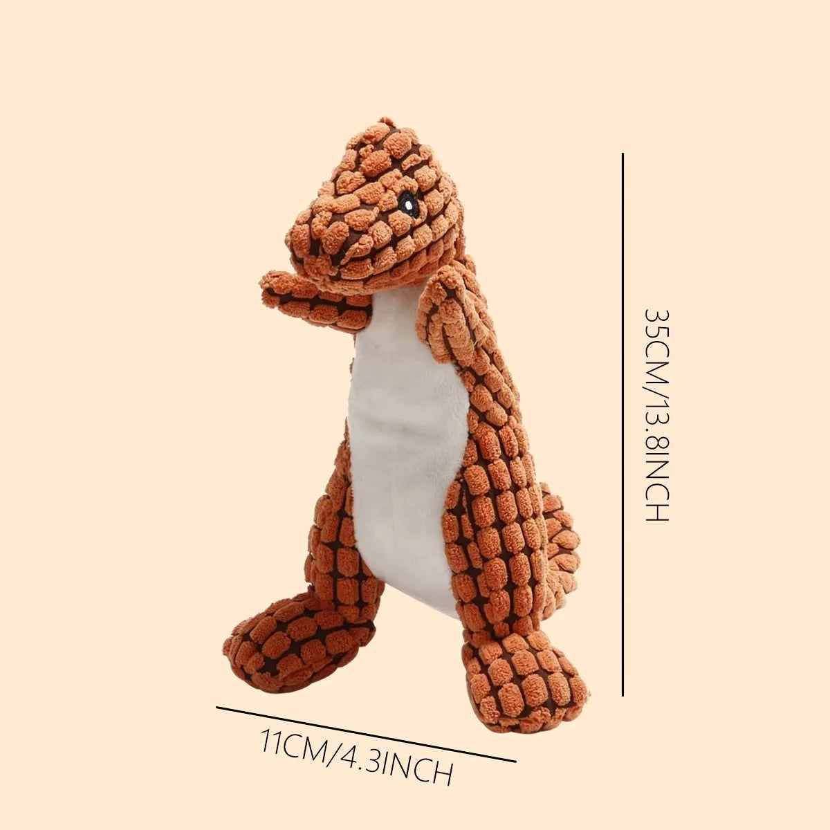 Grey green or orange dog chew toy with sound feature measuring 35cm long