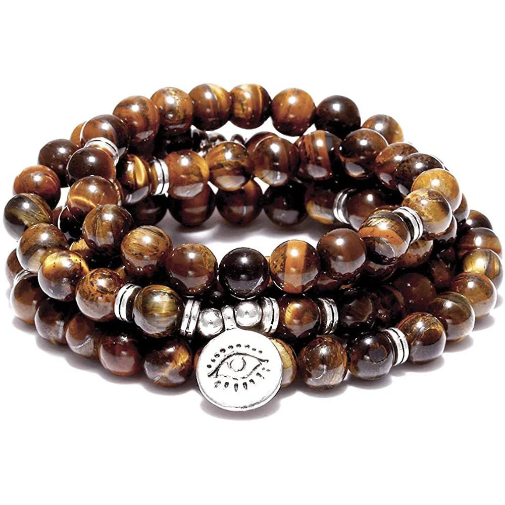 Feiya Frosted Tiger Eye Stone 108 Buddha Beads Lotus Bracelet with manual processing and anti-radiation function